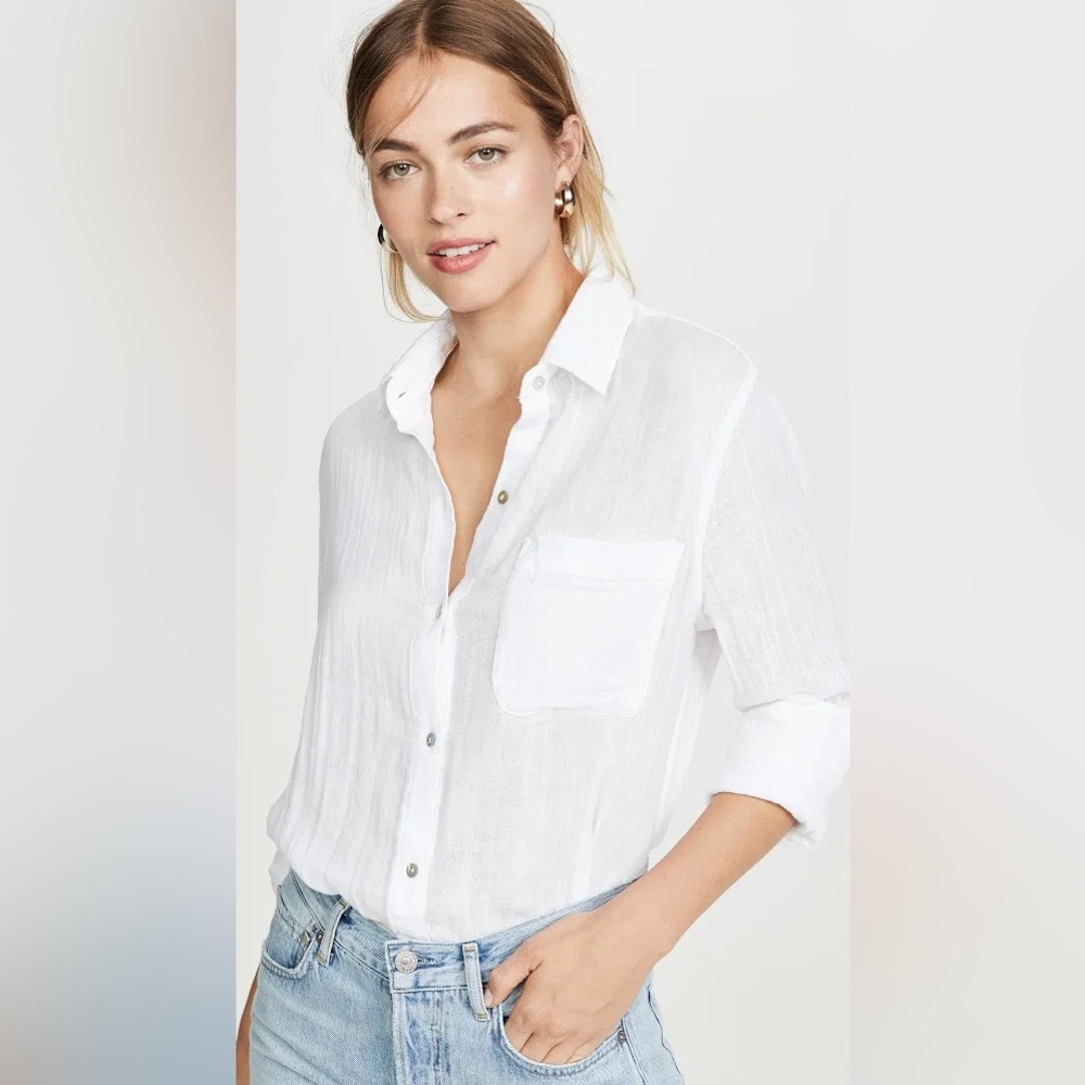 Rails Ellis Cotton Gauze Button-Up Shirt – White | Size L | NWOT